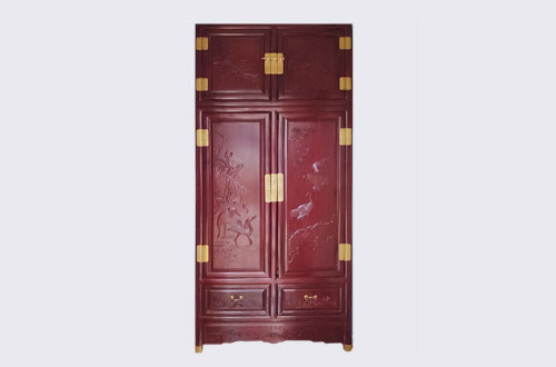 三山高端中式家居装修深红色纯实木衣柜